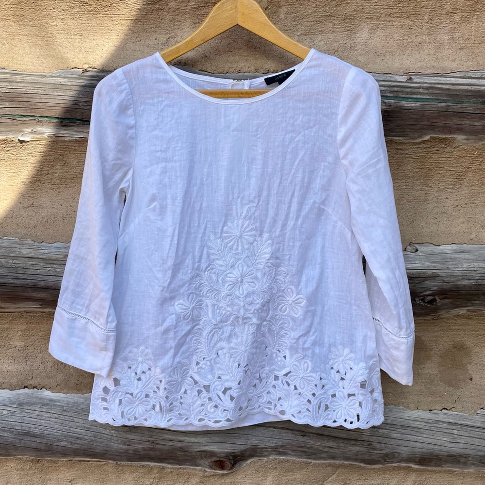 J. Crew Floral Embroidered Linen Shirt Size 00